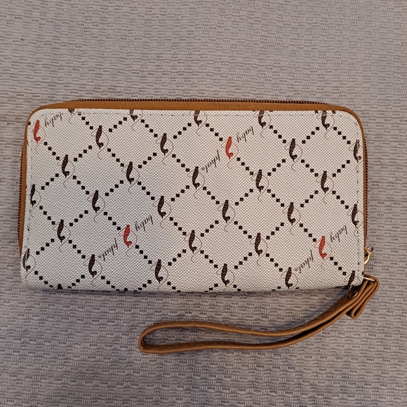 Baby Phat Tan Brown & Red Logo Single Zip Wristlet Wallet Clutch - Picture 3 of 7